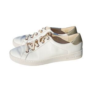 Michael Kors White Leather Low-Top Sneakers with Gold Accent